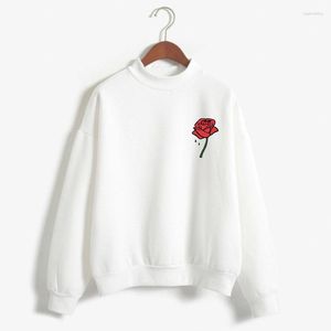 Women's Hoodies Women's Rose Flower Print Woman Sweatshirt Sweet Korean O-neck Knitted Pullovers Thick Autumn Winter Candy Color Women