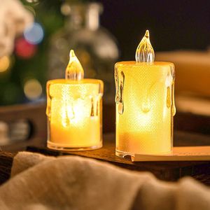 Ljus Crystal Lamp LED Flamelös med tydlig ljusstake Realistic Battery Operated for Wedding Christmas Home Table Decoration 231023