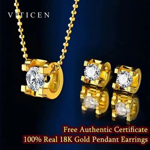 Pendanthalsband Viticen Real 18K Gold AU750 Pendant Halsbandörhängen Diamond Shining Gift Fine Jewelry for Woman Wife 231020