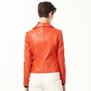 Kvinnors läder 2023Leather Jacket Autumn äkta kvinnor kläder koreanska streetwear kort fårskinn eleganta riktiga rockar