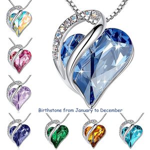 Love Heart Crystals Pendant Halsband januari till december Silverpläterad Birthstone Jewelry for Women Blue Crystal Choker Halsband