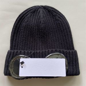 Knit beanie designer goggle wool hats for men ribbed thicken bonnet outdoor windbreak retains heat skull caps black blue red trendy hj02