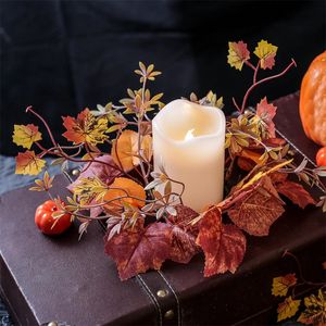 Titulares de vela Queda Maple Leaf Candlestick Grinalda Halloween Decoração Artificial Flor Anel Garland Party Table Centerpiece 231023