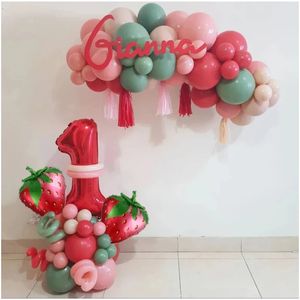 Christmas Decorations 1set Strawberry Theme Balloons Baby Girls 1st Birthday Party Decoration Latex Red Number Balloon Shower Supplies 231023