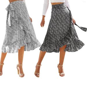 Skirts Women Floral Chiffon Skirt Summer Lady Leisure High Waist Beach Frenulum Leather Long For Girls Ballet