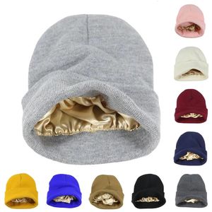 Beanie/Skull Caps Winter Silk Satin Lined Bean Hat Women's Unisex Thick Hat Stripes Warm Soft and High Quality Cashmere Knitted Bean Hat 231023