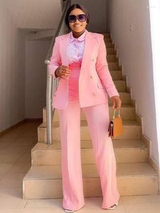 Mäns kostymer Business Women Blazer Set 2 Piece Fall Winter Formal Pink Jacket Wide Leg Pants Outfits Passar Elegant