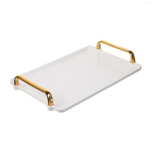 Tallrikar Tray White Plastic Dinner Table With Handtag Footstol Hushåll förvaring Rektangel Sundries Desktop Trays Server