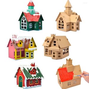 Party Decoration 1set Christmas Paper House Multi Type DIY Painting Houses With Tree Sets For Naviadad Home Kids Crafts Supplies