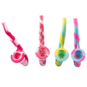 Colorful Silicone Pipes Instrument Style Portable Easy Clean Glass Nineholes Filter Screen Spoon Bowl Herb Tobacco Cover Cigarette Holder Hand Smoking Tube DHL