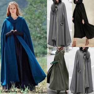 Damski Cape Winter Fashion Kobiety z kapturem z kapturem płaszcz z kapturem z kapturem Cape Cape Medieval Costumes Ponchos X-Long Grey Black Blue 231023