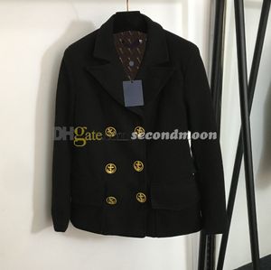 Double Breasted Suit Jacket Women Lapel Neck Jackets Designer Wool Black Coat Long Sleeve Outerwear