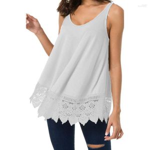 Women's Tanks Women's M-4XL Women Summer Vest Sleeveless Round Neck Lace Solid Color Plus Size Loose Hollow Out Lady Tank Top Basic