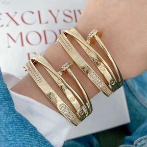 18k Gold Plated Full Zircon Pave Cuff Bracelets Copper Nail Bangles for Girls