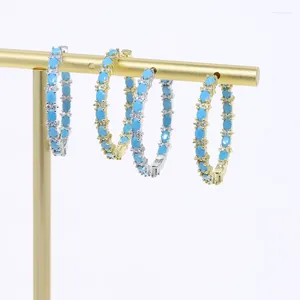 Hoop Earrings Wholesale High Quality Fashion Women Jewelry Geometric Round Circle Earring With CZ Blue Turquoises Stone