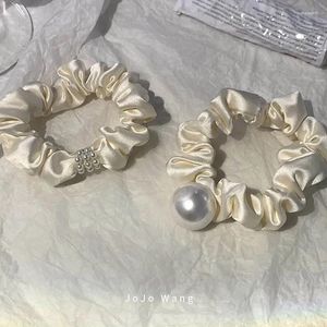 Hårklipp Silkstruktur Satin Circle Pearl Tie Rep Huvudkläder Tillbehör Flicka Fransk elastisk hårkläder