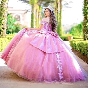 어깨 볼 가운 Quinceanera 드레스 구슬로드 생일 로브 드 마리에 아플리케 졸업식 가운 레이스 업 뒷면 우선