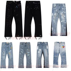 Designers high street för mens broderi byxor män kvinnor rippade lapp hål denim rak mode streetwear jeans