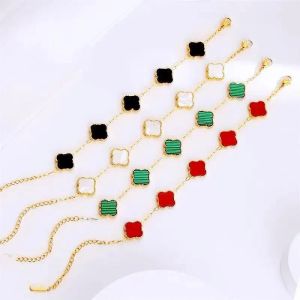 vanly cleefly necklace bracelet Golden Lucky Four Leaf Grass Bracelet Titanium Steel Accessories Light Luxury and Advanced Design Red Agate Five Flower Necklace