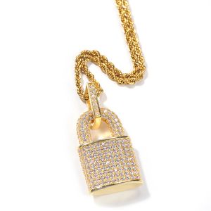 Hip Hop Iced Out Diamond Lock Pendant Necklace Gold Silver Plated Mens Bling Jewelry Gift