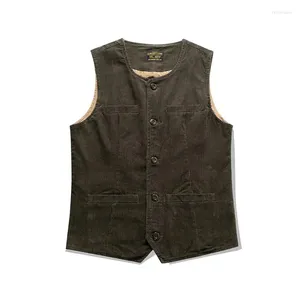 Men's Vests Waistcoat Corduroy Multi-pockets Railroad Engineer Safari Vest Vintage Gilet