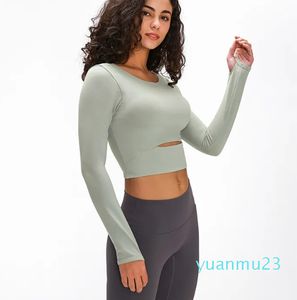 ヨガの衣装luyogasports Yoga Sports Bra Women Gym Fitness Clotes Longleeved Tシャツパッド付きハーフレングスランニングスリムな運動ワークアウトトップ