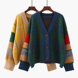 Kvinnors tröjor Kvinnors Vintage Loose V Neck Cardigans Autumn Winter Casual Streetwear Knitting Jacket Outwear Ladies Sweater Cardigans Top 231021