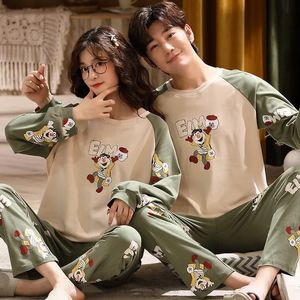 Erkekler Sweetwear Sonbahar Çift Pijama Setleri Karikatür Erkekler Pamuk Pamuk Artı Beden Uzun Kollu Kadınlar Homewear Pijama Homme Mujer Dropship 231020