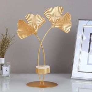 Castiçais 1P CNordic Golden Ginkgo Leaf Castiçal Luxo Sala de estar Decoração de Casa Festa de Casamento 231023