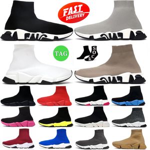 2023 Designer Sock Shoes Platform Mens Womens Shiny Knit Speed ​​2.0 1.0 Trainer Black White Blue Light Sliver Ruby Graffiti Vintage Beige Trainers Sneakers