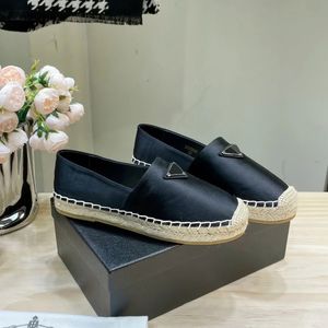 23s Design Triangle Plack Satin Slip On Espadrilles Shoes Jute Sole Spring Silk Flats Loafers Hand Made LuxuryShoe For Women Casual Luxe Lounge Factory Factorwear