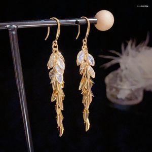 Dingle örhängen Cogonia lämnar Tassel för kvinnor av hög kvalitet kopparguldpläterad zirkon droppe örhänge original smycken grossist