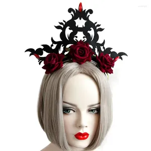 Klipsy do włosów opaska na kobiety gotycka barokowa oświadczenie koron Tiara Triple Flower Rose Rose Rose Rose Rose Rose Fancy Dress Party Hairband Hoop