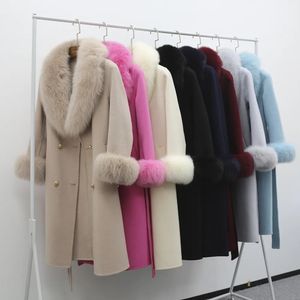 Trench da donna in misto lana Cappotto da donna in lana con collo in vera pelliccia Elegante giacca invernale doppiopetto con cintura da donna 231021