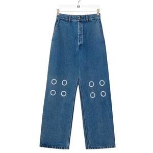 Neue Modekleidung High Street Kniebestickte, gemusterte, gerade Jeans