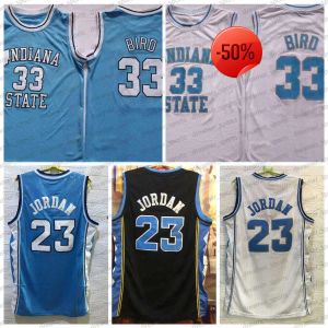 CUSTOM NCAA 33 Larry Bird Basketball Jersey State Indiana State Sycamores Blue White North Carolina Tar Heels 23 Michael College Mens Jersey