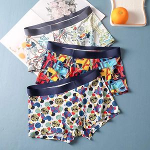 Cuecas masculinas boxers calcinha de seda gelo impressão roupa interior fina boxer shorts sexy bulge bolsa sem costura respirável meados de cintura cuecas