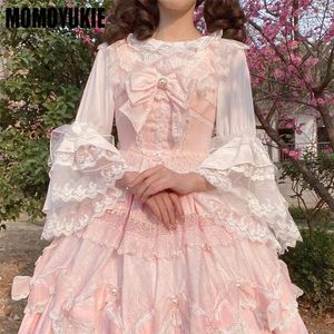 Kvinnors blusar sommar original designklänning spets chiffong ärm europeisk elegant blomma bröllop topp söt ruffle trackover kawaii lolita