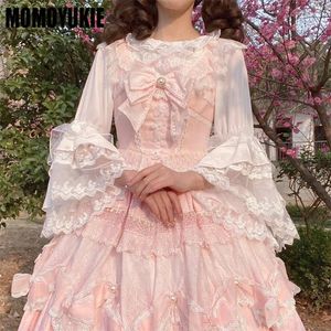 Women's Blouses Summer Original Design Dress Lace Chiffon Sleeve European Elegant Flower Wedding Top Cute Ruffle Pullover Kawaii Lolita