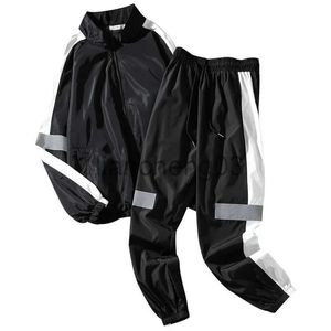 Herren-Trainingsanzüge, Herren-Sportanzug, Jacken, Sweatshirts und Hosen, Hip-Hop-Patchwork, zweiteiliges Set für Herrenbekleidung, Trainingsanzug, reflektierender Trainingsanzug, Set J231023