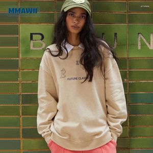 Kvinnors hoodies mmawii kvinnor avslappnad brev tryck långärmad tröja 2023 hösten rund nacke pullover lösa streetwear kläd