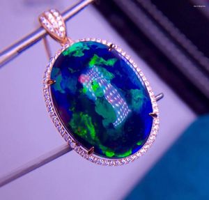 Hängen E405 Fina smycken Real 18K Gold AU750 G18K Natural Opal Pendant 18.5ct Diamond Gemstone Halsband för kvinnor