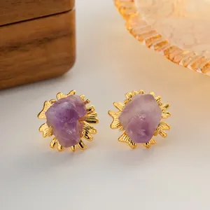 Stud Earrings 2023 Vintage Amethyst Ear Studs Natural Stone Wedding Party Earring For Women Girls Fine Jewelry