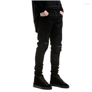 Jeans masculinos homens preto rasgado magro hip hop swag denim riscado biker joggers calças designer calças