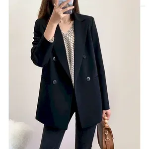 Women's Suits UNXX Fashion Women Black Blazer Long Sleeve Pocket Double Breasted Office Ladies Business Coat Female Retro Y2k Tops 2023