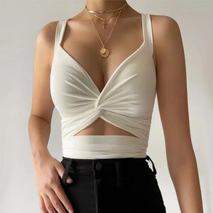 Camisoles Tanks Women's V-ringen Hollow Crop Tops Summer Tank Tops Solid Color Camisole Female Sleeveless T-Shirt Ladies Fashion Vest 231023