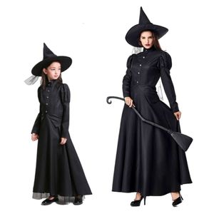 Halloween-Kostüm für Damen, Designer-Cosplay-Kostüm, Zauberer von Oz, Halloween-Kostüm, Bühnenaufführung, Erwachsene, Cosplay, schwarze Hexe, Hexe spielt Eltern-Kind-Kostüm