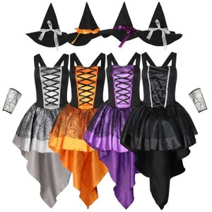 Traje de halloween feminino designer cosplay traje de halloween traje roxo laranja sexy malha cinta bruxa multicolorido festa cosplay vestido desempenho