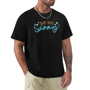 Мужские поло, футболка с принтом «Просто продолжай плавать», рубашка с животным принтом для мальчиков, футболки, мужские однотонные мужские футболки с длинными рукавами