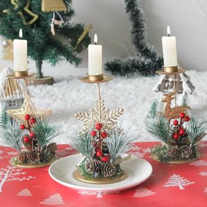 Titulares de vela 1 pc titular de natal ferro dourado castiçal árvore flocos de neve estrela elk casa natal ano ornamento de mesa 231023